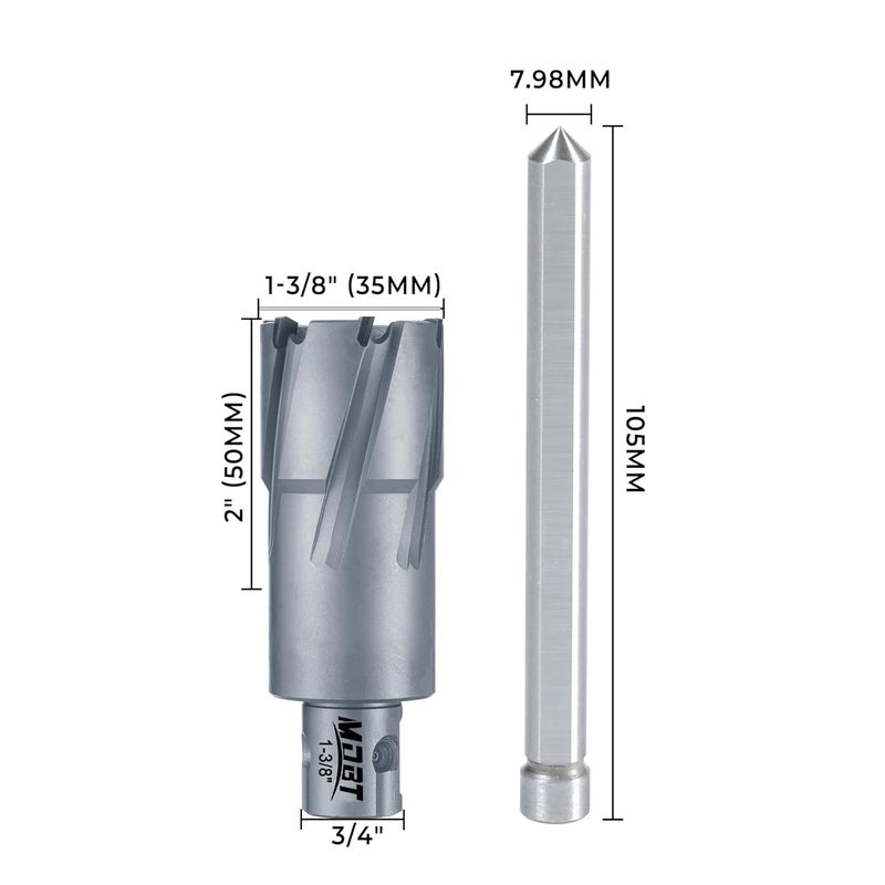 MDBTTOOLS TCT Annular Cutter, 1-3/8" Diameter and 2INCH Depth, Universal Shank Compatible with 3/4" Weldon Shark and Other Standard Tool Holder - Image 2